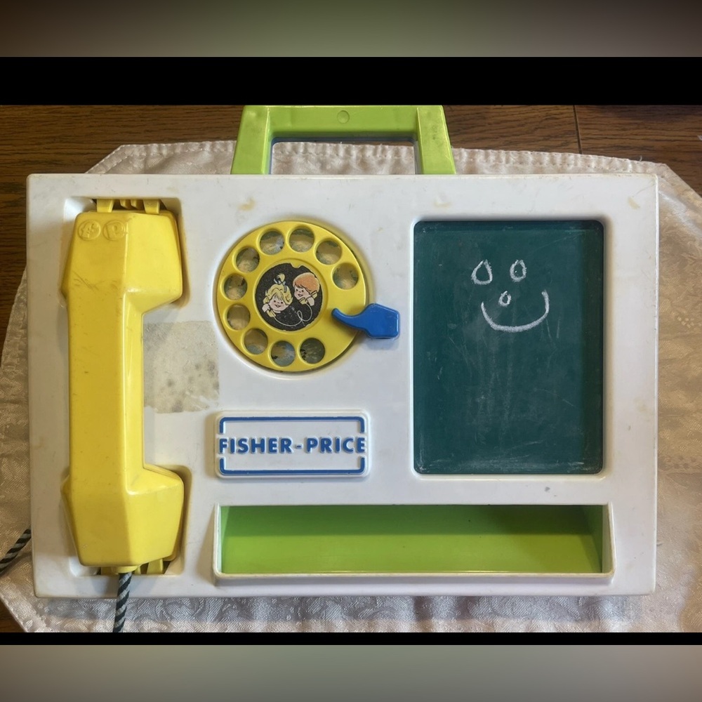 Vintage 1978 Fisher Price Rotary Dial Phone Center With Chalkboard Lap Toy Nice!